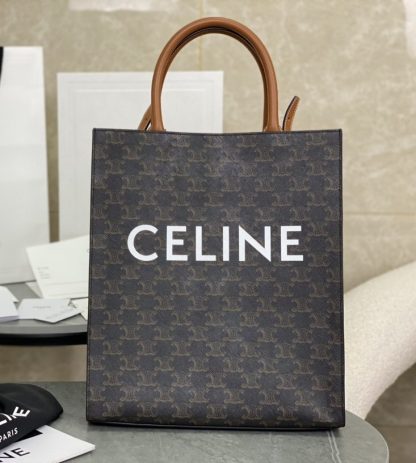 REPLICA CELINE SMALL CABAS VERTICAL IN TRIOMPHE CANVAS AND CALFSKIN 191542 TAN #3968