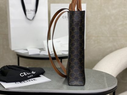 REPLICA CELINE SMALL CABAS VERTICAL IN TRIOMPHE CANVAS AND CALFSKIN 191542 TAN #3968 - Image 9