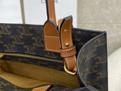 REPLICA CELINE SMALL CABAS VERTICAL IN TRIOMPHE CANVAS AND CALFSKIN 191542 TAN #3968 - Image 2