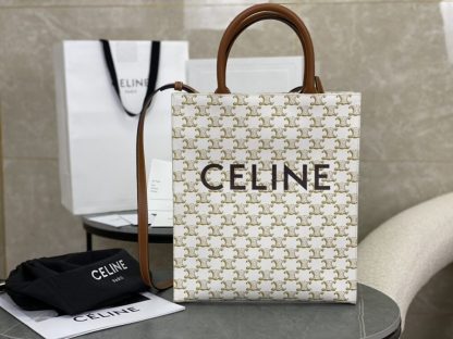 REPLICA CELINE SMALL CABAS VERTICAL IN TRIOMPHE CANVAS AND CALFSKIN 191542 WHITE #3967 - Image 13