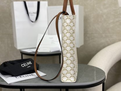 REPLICA CELINE SMALL CABAS VERTICAL IN TRIOMPHE CANVAS AND CALFSKIN 191542 WHITE #3967 - Image 15
