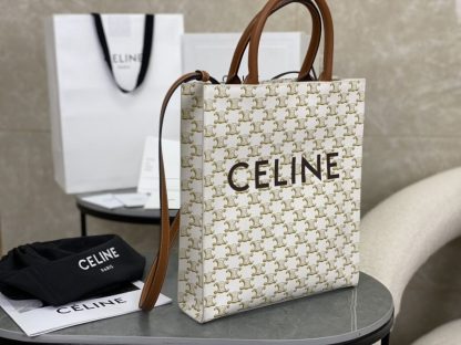 REPLICA CELINE SMALL CABAS VERTICAL IN TRIOMPHE CANVAS AND CALFSKIN 191542 WHITE #3967 - Image 16