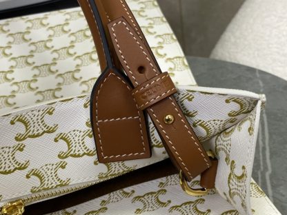 REPLICA CELINE SMALL CABAS VERTICAL IN TRIOMPHE CANVAS AND CALFSKIN 191542 WHITE #3967 - Image 5