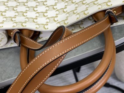 REPLICA CELINE SMALL CABAS VERTICAL IN TRIOMPHE CANVAS AND CALFSKIN 191542 WHITE #3967 - Image 6