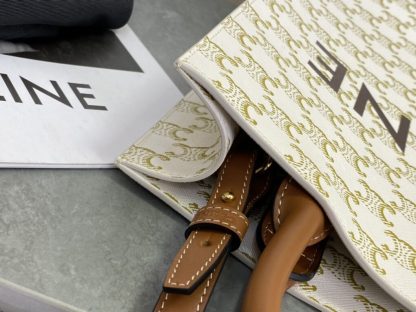 REPLICA CELINE SMALL CABAS VERTICAL IN TRIOMPHE CANVAS AND CALFSKIN 191542 WHITE #3967 - Image 2