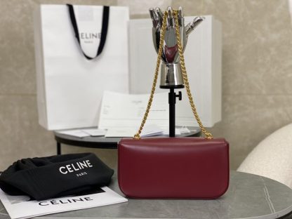 REPLICA CELINE CHAIN SHOULDER BAG CLAUDE IN SHINY CALFSKIN RED #3942 - Image 8