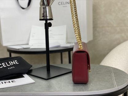 REPLICA CELINE CHAIN SHOULDER BAG CLAUDE IN SHINY CALFSKIN RED #3942 - Image 13
