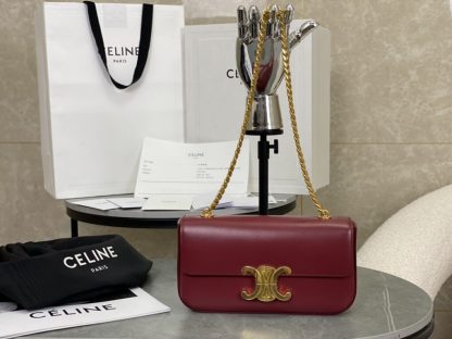 REPLICA CELINE CHAIN SHOULDER BAG CLAUDE IN SHINY CALFSKIN RED #3942