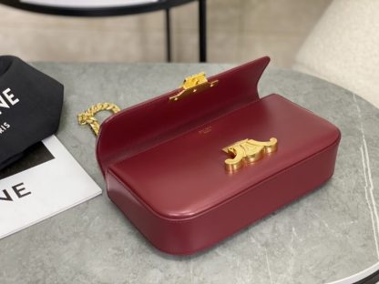 REPLICA CELINE CHAIN SHOULDER BAG CLAUDE IN SHINY CALFSKIN RED #3942 - Image 9