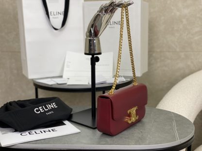REPLICA CELINE CHAIN SHOULDER BAG CLAUDE IN SHINY CALFSKIN RED #3942 - Image 14