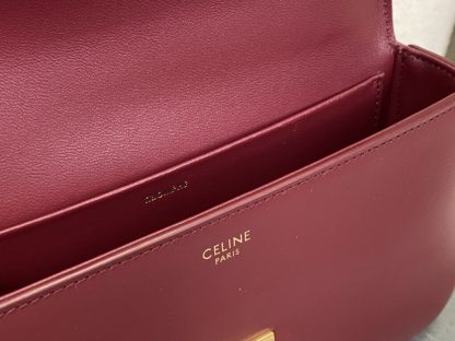 REPLICA CELINE CHAIN SHOULDER BAG CLAUDE IN SHINY CALFSKIN RED #3942 - Image 11
