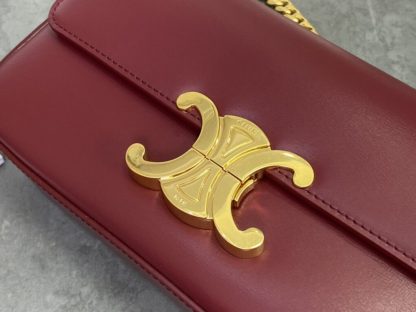 REPLICA CELINE CHAIN SHOULDER BAG CLAUDE IN SHINY CALFSKIN RED #3942 - Image 5