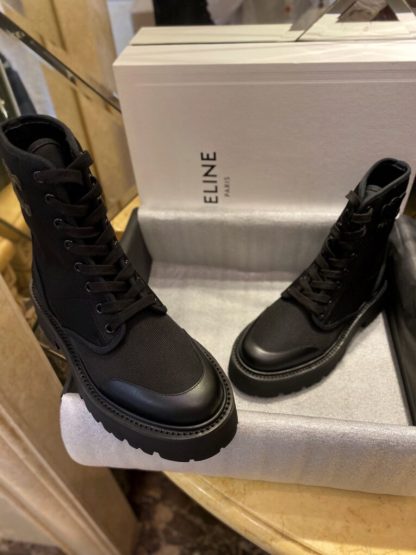 REPLICA CELINE BULKY LACED UP BOOT IN NYLON AND SHINY BULL #3920 - Image 3