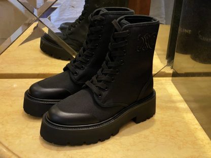 REPLICA CELINE BULKY LACED UP BOOT IN NYLON AND SHINY BULL #3920 - Image 4