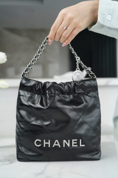 REPLICA CHANEL 22 MINI HANDBAG CALFSKIN BLACK & SLIVER HARDWARE 2025 #4043