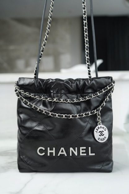 REPLICA CHANEL 22 MINI HANDBAG CALFSKIN BLACK & SLIVER HARDWARE 2025 #4043 - Image 2