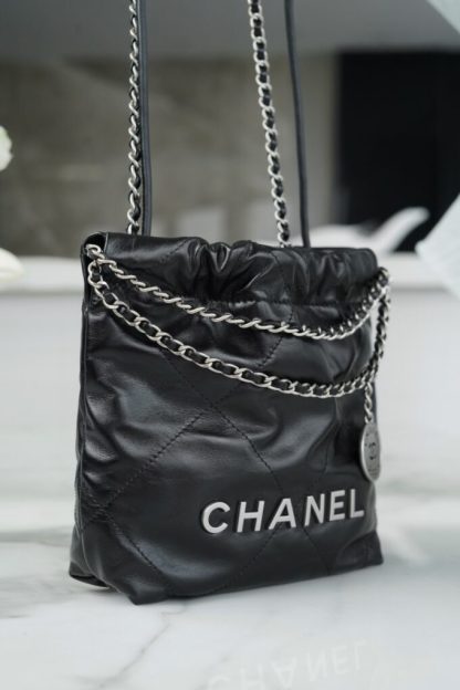 REPLICA CHANEL 22 MINI HANDBAG CALFSKIN BLACK & SLIVER HARDWARE 2025 #4043 - Image 6