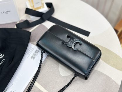 REPLICA CELINE CHAIN SHOULDER BAG CLAUDE IN SHINY CALFSKIN FULL BLACK #3939 - Image 15