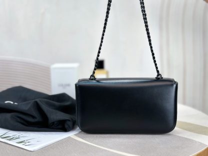 REPLICA CELINE CHAIN SHOULDER BAG CLAUDE IN SHINY CALFSKIN FULL BLACK #3939 - Image 16