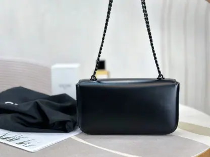 REPLICA CELINE CHAIN SHOULDER BAG CLAUDE IN SHINY CALFSKIN FULL BLACK #3939 - Image 16