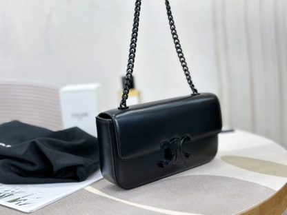 REPLICA CELINE CHAIN SHOULDER BAG CLAUDE IN SHINY CALFSKIN FULL BLACK #3939 - Image 18