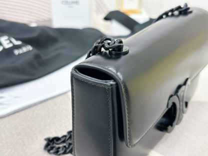 REPLICA CELINE CHAIN SHOULDER BAG CLAUDE IN SHINY CALFSKIN FULL BLACK #3939 - Image 5