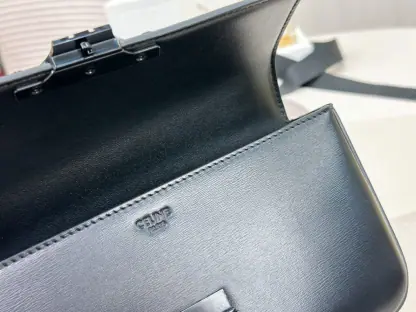 REPLICA CELINE CHAIN SHOULDER BAG CLAUDE IN SHINY CALFSKIN FULL BLACK #3939 - Image 6