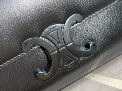 REPLICA CELINE CHAIN SHOULDER BAG CLAUDE IN SHINY CALFSKIN FULL BLACK #3939 - Image 10