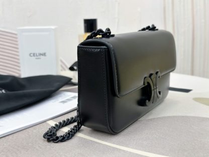 REPLICA CELINE CHAIN SHOULDER BAG CLAUDE IN SHINY CALFSKIN FULL BLACK #3939 - Image 2