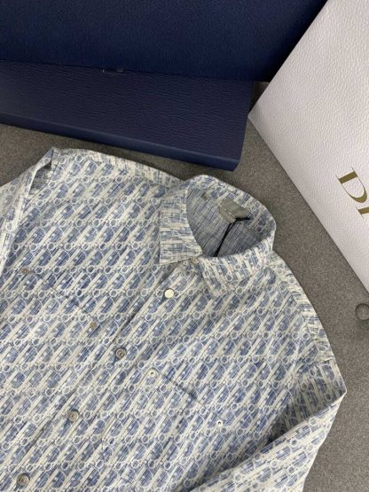  Dior Blue and White Dior Oblique Kasuri Cotton Denim Overshirt #3982 - Image 11