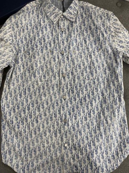  Dior Blue and White Dior Oblique Kasuri Cotton Denim Overshirt #3982 - Image 12
