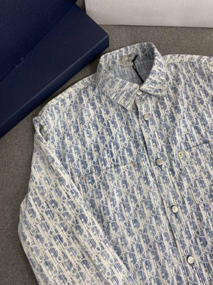  Dior Blue and White Dior Oblique Kasuri Cotton Denim Overshirt #3982 - Image 13