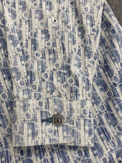  Dior Blue and White Dior Oblique Kasuri Cotton Denim Overshirt #3982 - Image 8