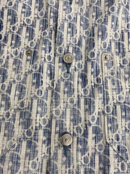  Dior Blue and White Dior Oblique Kasuri Cotton Denim Overshirt #3982 - Image 3