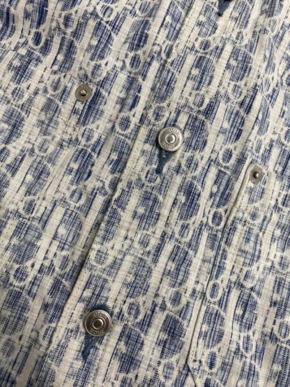  Dior Blue and White Dior Oblique Kasuri Cotton Denim Overshirt #3982 - Image 4