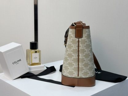 REPLICA CELINE SMALL BUCKET IN TRIOMPHE CANVAS AND CALFSKIN 191442 GREGE #3962 - Image 12