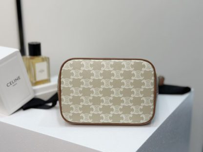 REPLICA CELINE SMALL BUCKET IN TRIOMPHE CANVAS AND CALFSKIN 191442 GREGE #3962 - Image 14