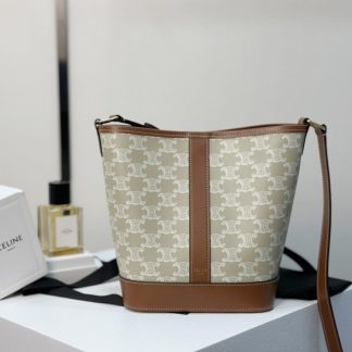 REPLICA CELINE SMALL BUCKET IN TRIOMPHE CANVAS AND CALFSKIN 191442 GREGE #3962
