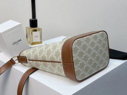 REPLICA CELINE SMALL BUCKET IN TRIOMPHE CANVAS AND CALFSKIN 191442 GREGE #3962 - Image 5