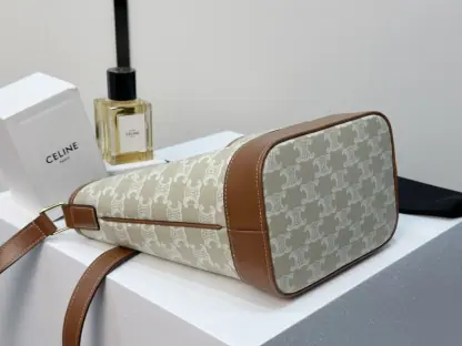 REPLICA CELINE SMALL BUCKET IN TRIOMPHE CANVAS AND CALFSKIN 191442 GREGE #3962 - Image 5