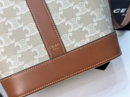 REPLICA CELINE SMALL BUCKET IN TRIOMPHE CANVAS AND CALFSKIN 191442 GREGE #3962 - Image 7