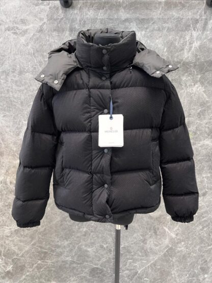 REPLICA MONCLER WOMEN'S ETTORE HOODED TEXTURED SHORT DOWN JACKET BLACK #4132 - Image 2