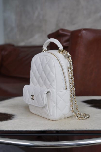 REPLICA CHANEL CLASSIC MINI BACKPACK CAVIAR WHITE #4035 - Image 2