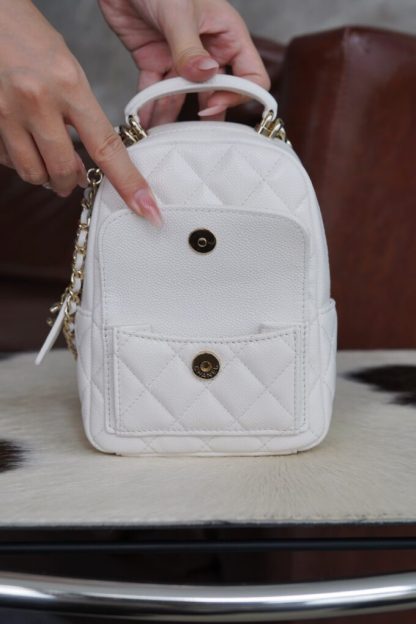 REPLICA CHANEL CLASSIC MINI BACKPACK CAVIAR WHITE #4035 - Image 9