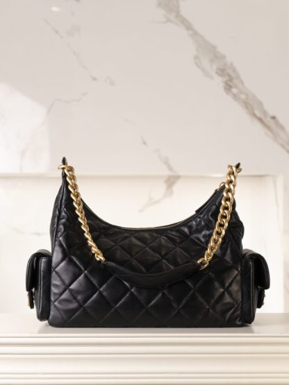 REPLICA CHANEL MAXI HOBO BAG BLACK LAMBSKIN 2025 #4036 - Image 6