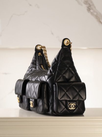 REPLICA CHANEL MAXI HOBO BAG BLACK LAMBSKIN 2025 #4036 - Image 8