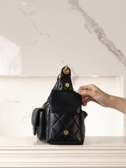 REPLICA CHANEL MAXI HOBO BAG BLACK LAMBSKIN 2025 #4036 - Image 4