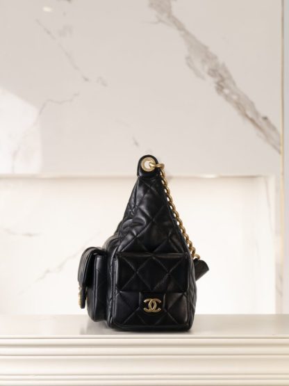 REPLICA CHANEL MAXI HOBO BAG BLACK LAMBSKIN 2025 #4036 - Image 9