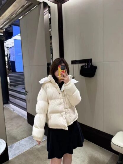 REPLICA MONCLER WOMEN'S ETTORE HOODED TEXTURED SHORT DOWN JACKET WHITE #4133 - Image 9
