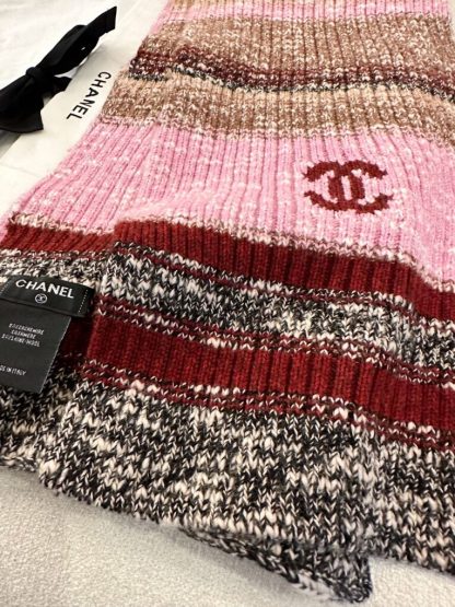  CHANEL Wool & Cashmere  Pink & Multicolor Scarf #4089 - Image 2